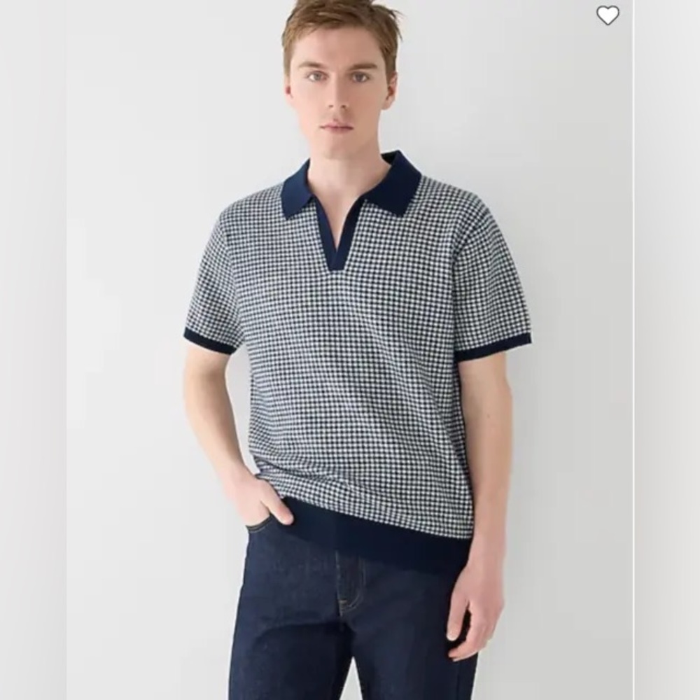 NWT JCrew Cashmere short-sleeve johnny-collar sweater-polo in houndstooth